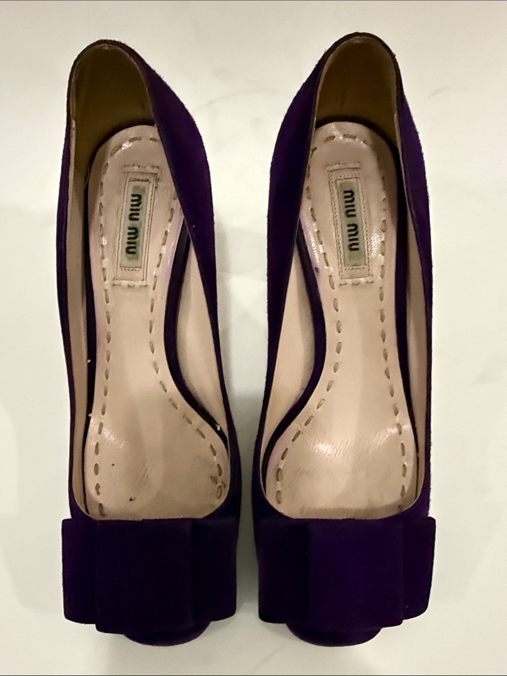 Miu Miu Deep Purple Suede Bow Pump